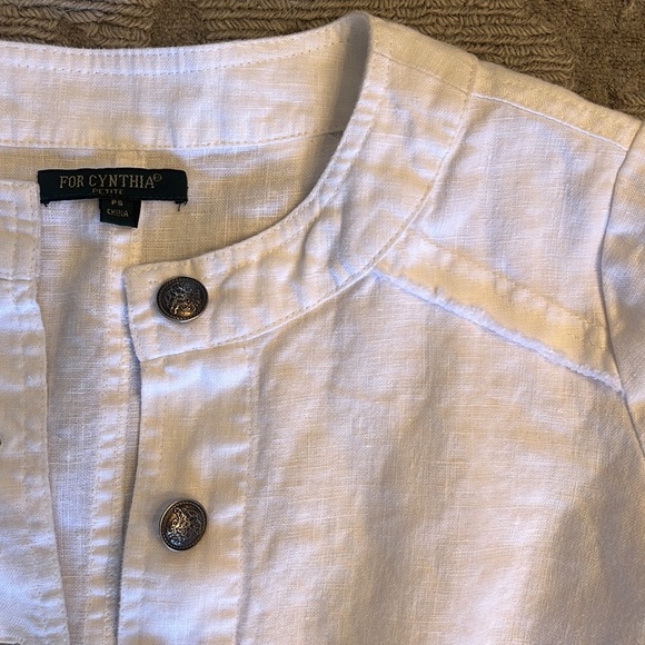 ForCynthia white linen released hem peplum jacket with metal buttons.  Sz PS. - Picture 6 of 7